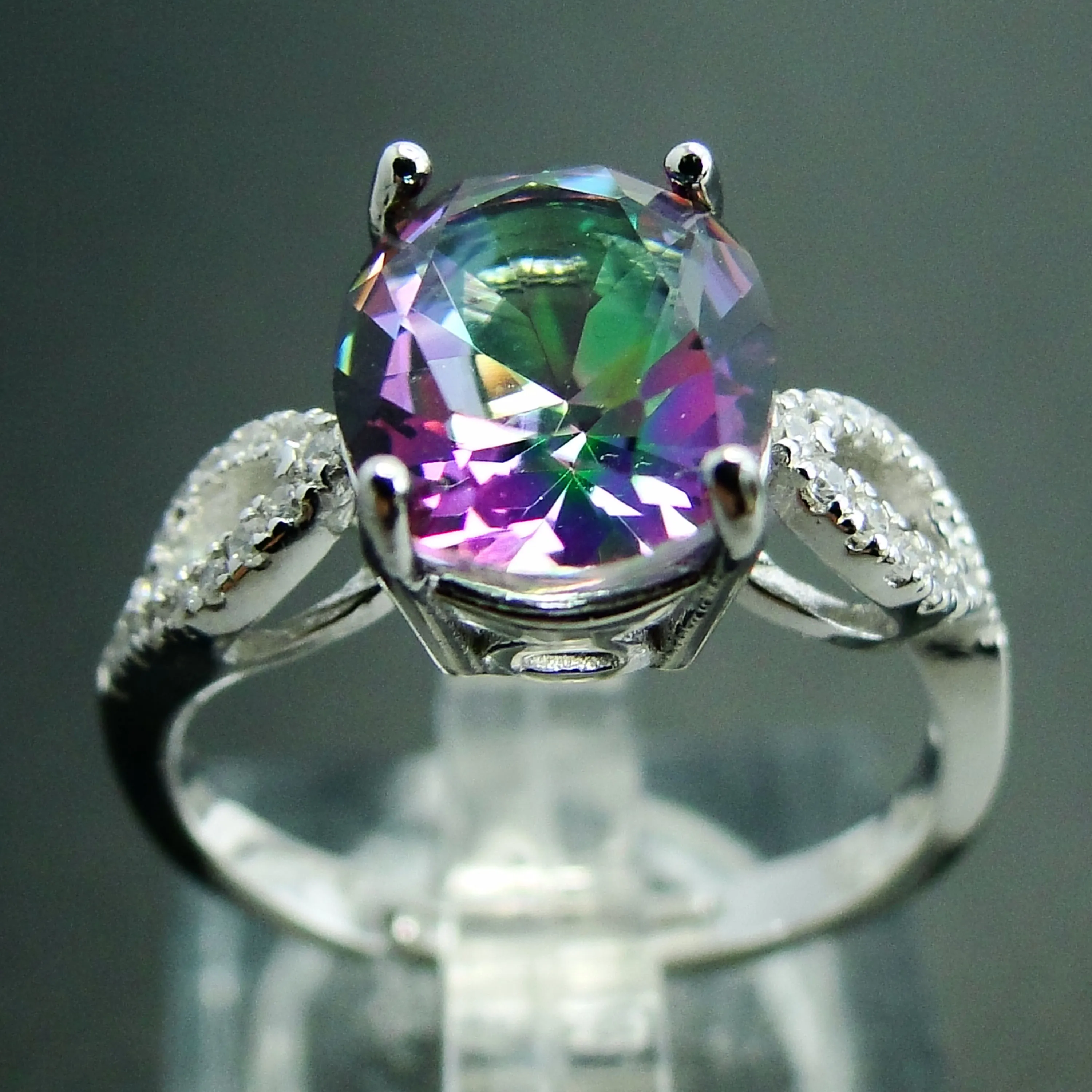 

New Arrivals Rainbow Mystic Topaz Ring & Tanzanite CZ In 925 Sterling Silver Engagement Wedding Women Rings For Gift