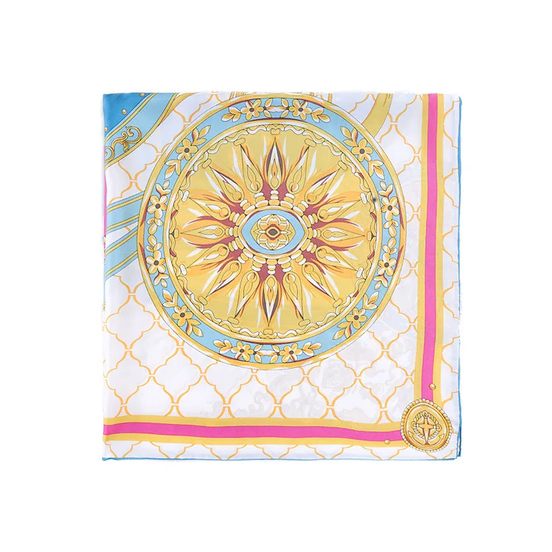 

90cm Mulberry Silk Scarf Square Kerchief Yellow Large Shawls Wraps Satin Scarf Real Silk Ladies Fashion