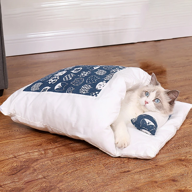 Precio Cama De Gato Japonés Para Invierno, Saco De Dormir De Gato Cálido Y Extraíble, Cama De Perro, Casa, Nido De Gatos, Cojín Con Almohada
