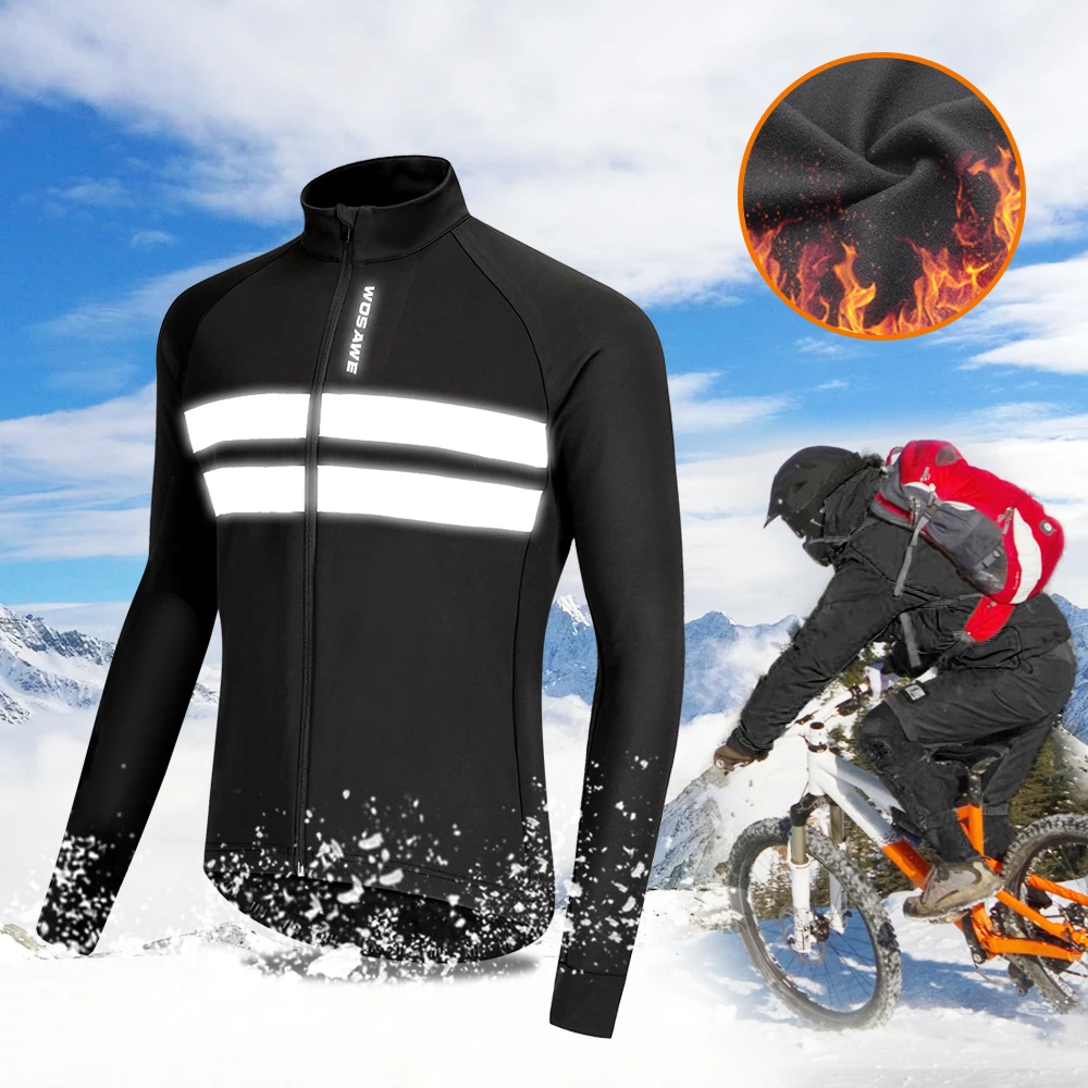 

Мужская велосипедная куртка WOSAWE, теплая флисовая ветрозащитная куртка на осень и зиму, спортивное пальто, длинная Светоотражающая куртка