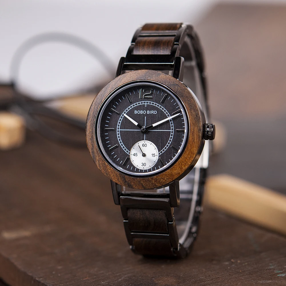 BOBO BIRD женские часы reloj mujer деревянные женские часы кварцевые zegarek damski деревянные с металлом в подарочной коробке