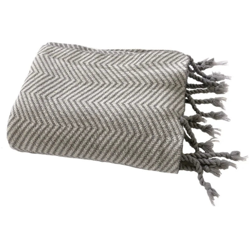

Ins Style Popular Home Use Warming Woolen Material Made Casual Single Person Sofa Office Nap Knitted Tassel Blanket