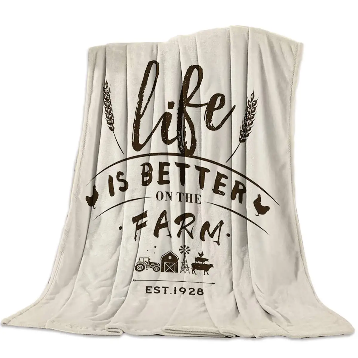 

Flannel Throw Blanket Life is Better On The Farm Western American Style Cozy&Soft Plush Blankets for Bed Couch Living Room Sofa