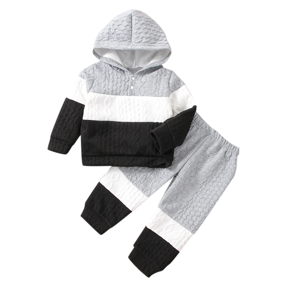 

Children Kids Boys Girls Elastic Waist Knitted Button Unisex Pullover Cotton Autumn Casual Hooded Colorblock Long Sleeve Pants