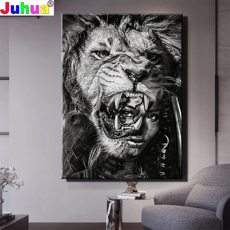 

Черный Королева алмазная живопись полная Алмазная мозаика домашний декор камни в форме ромба/круглый дрель Лев девушка картина ручной рабо...