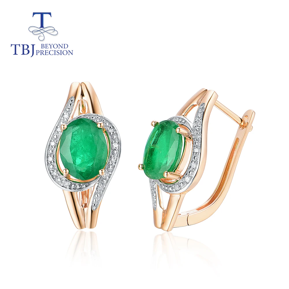 TBJ Настоящее золото 14K 585 застежка серьги с натуральным изумрудом oval5 * 7 мм