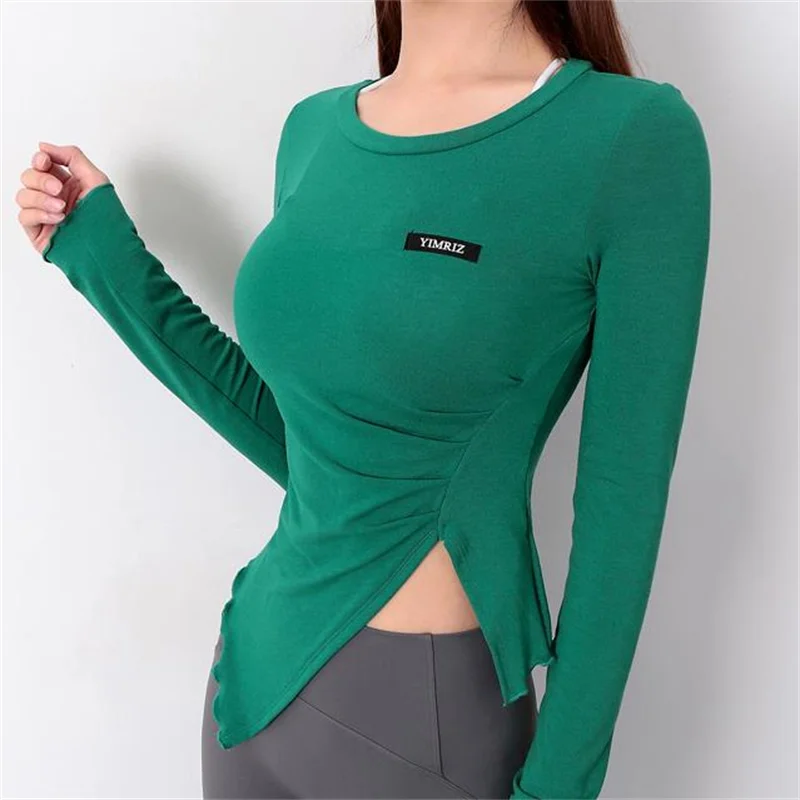 Женская блузка с длинными рукавами для йоги боковых тренировок фитнеса