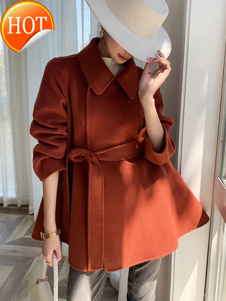 

cashmere coat Double-sided women's tarpaulin short short small 2020 new doll collar belt high-end woolen coat