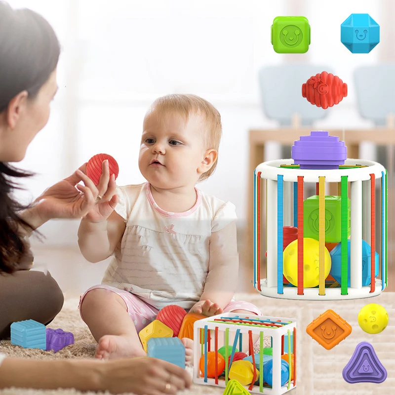 

Игрушка Монтессори развивающая для детей 0-12 месяцев, цветные сортировочные блоки