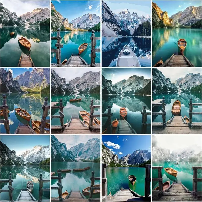 

Frame Mountain Lake DIY Painting By Numbers Landscape Handpainted Oil Painting On Canvas Home Wall Art Canvas Painting Art