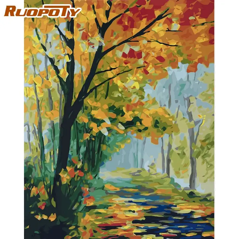 

RUOPOTY Painting By Numbers Autumn leaf Kits Handpainted Landscape 40*50cm wall decor Oil Painting On Canvas Home Decor Gift