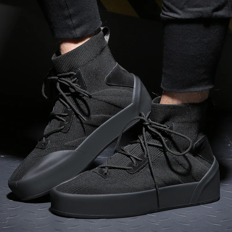 

Fashion Men Casual Shoes Thick Bottom Male High Top Stretch Fabric Flats Boys Casual Sneakers Keep Warm Fur Tenis Shoes