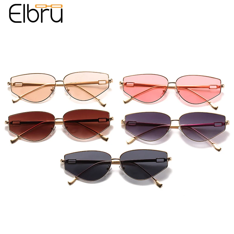 

Elbru Fashion Small Sunglasses Men Metal Gold Irregular UV400 Sunshade Vintage Colorful Eyewear For Women Clear Lens Sun Glasses