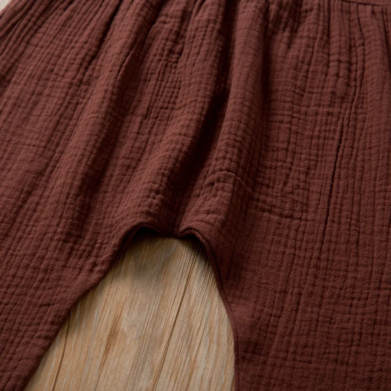 Новинка 2020 летний однотонный костюм для маленьких девочек и мальчиков льняной