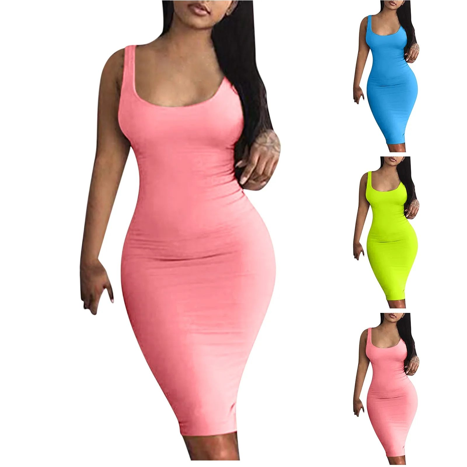 

Women's Gradient Tank Dress Sexy Skinny Sleeveless Basic Midi Club Dresses Party Dresses Elegant Robe Vestidos 2021 Summer R5
