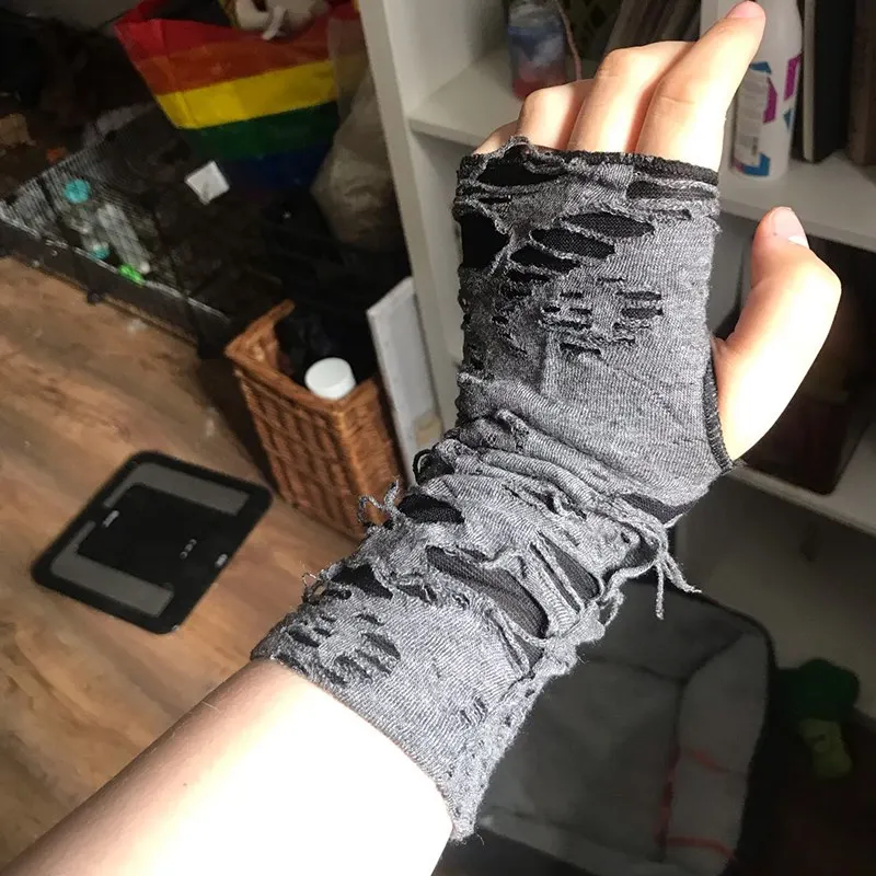 Перчатки унисекс в готическом стиле перчатки без пальцев панк с разрезами