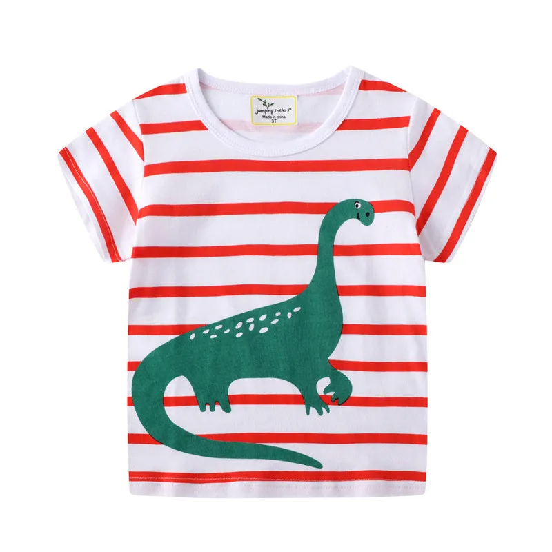 Фото Jumping Meters футболки для мальчиков с принтом динозавра полосатые девочек 100% хлопок
