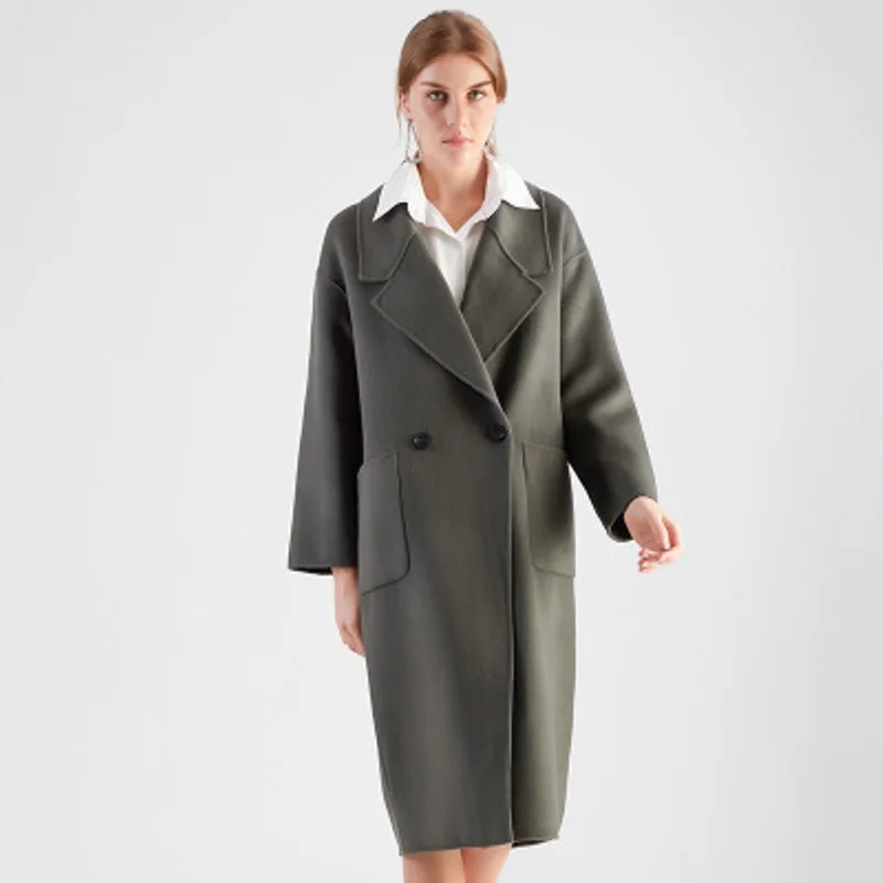 

Autumn and winter cashmere coat temperament lapel double-faced woolen coat