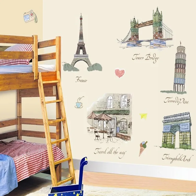 Настенные наклейки с изображением известных зданий мира прислоненная башня Пизы
