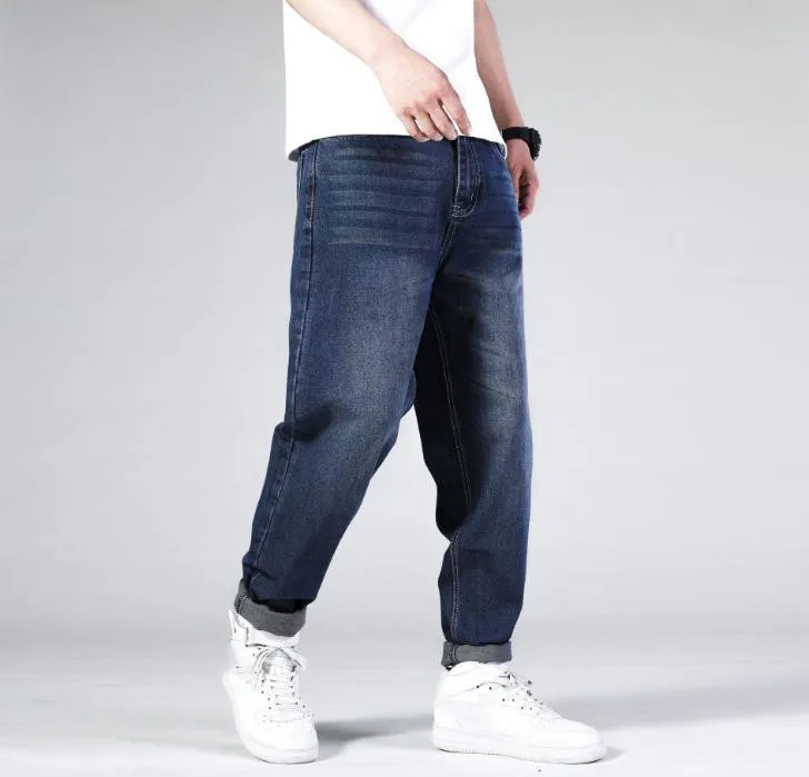 Для мужчин джинсы в стиле хип хоп размера плюс 46 скейтборд брюки свободные для