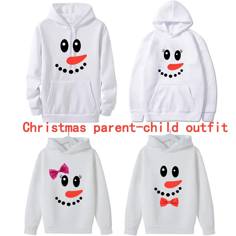 

Christmas family matching clothes mother father daughter son kids baby hoodies Parent-child white snowman Print long Sleeve Tops