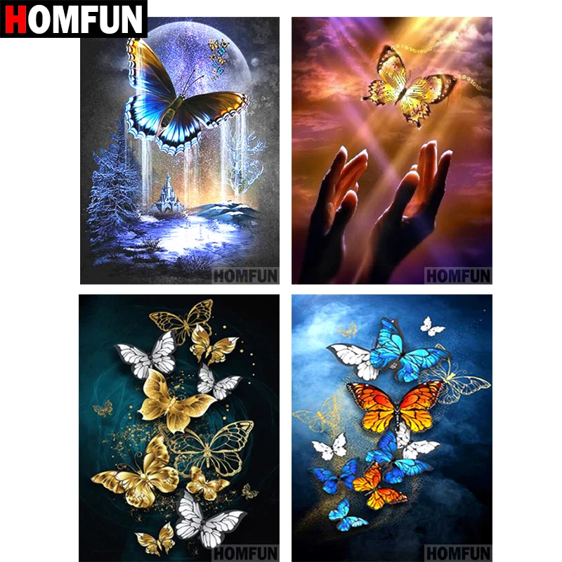 

HOMFUN Diamond Painting Cross Stitch Pattern 5D Diamond Embroidery "Butterfly starry sky hand" Home Decor DIY diamond Art
