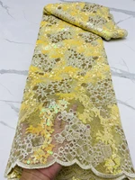 yellow latest organza sequins african lace fabric 2022 high quality nigerian tulle lace fabrics material for party 4537b