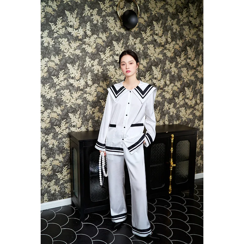 

Preppy High-Grade Ice Silk Pajamas Women's 2021 New Long Sleeve Spring, Autumn and Summer Suit