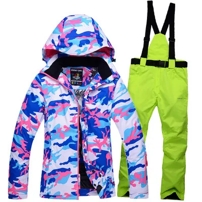 Color 5 Утолщенные теплые женские камуфляжные лыжные костюмы и костюм для сноубординга Лыжная куртка брюки набор женский водонепроницаемый ветрозащитный защита от снега костюмы - Цвет: Color 5