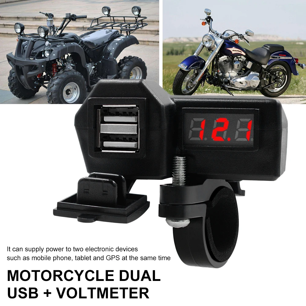 

NEW Motorcycle USB Charger 3.1A Dual USB 10-24V Waterproof With Voltage Meter Independent ON/OFF Switch For Motorcycle Ebike