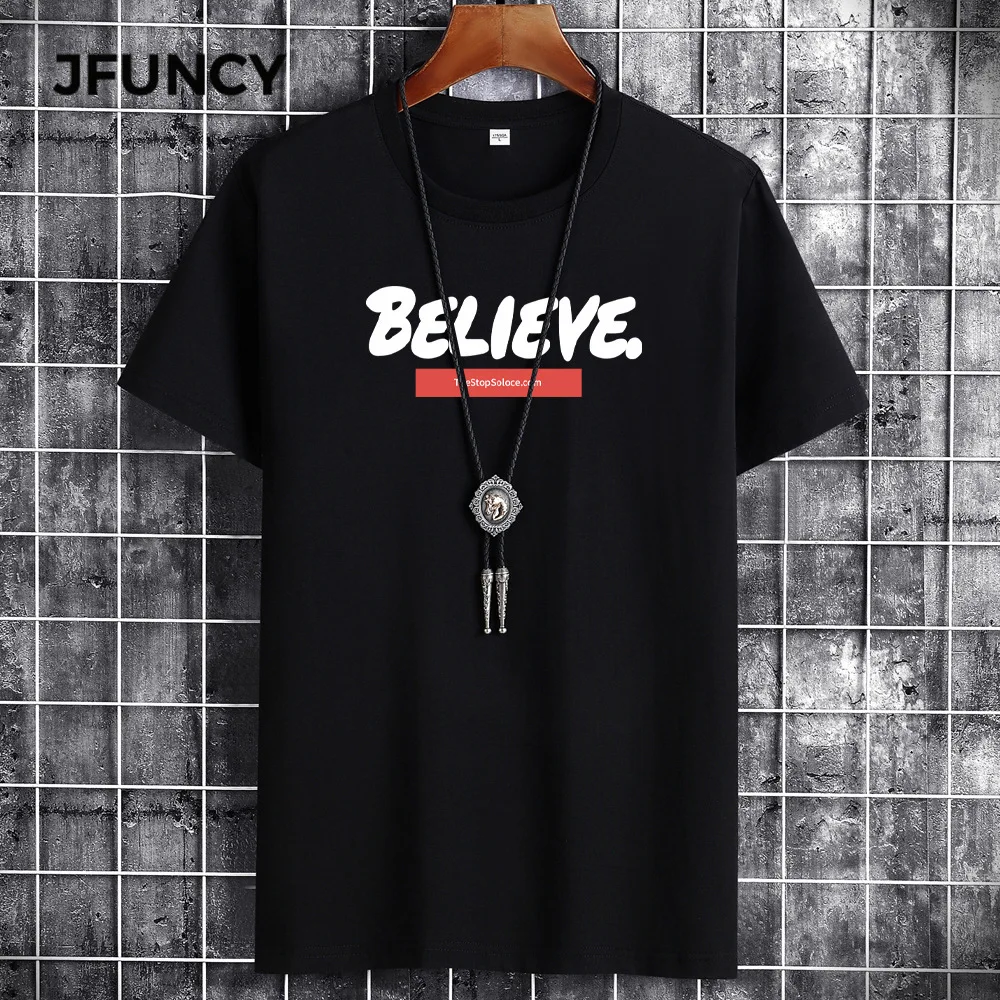 

JFUNCY Summer Plus Size Men T-Shirt Fashion Letter Printed Short-Sleeved T-Shirt Student Street Handsome Men T-shirts Tops
