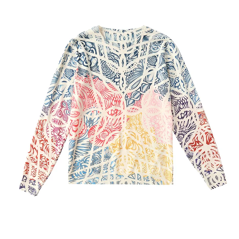

2021 Spring and Autumn Women's New Loose and Thin Digital Printed Top Korean Sweater