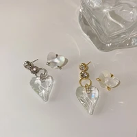 origin summer fashion asymmetric love heart dangle earring for women statement shell rhinestone transparent earring jewelry