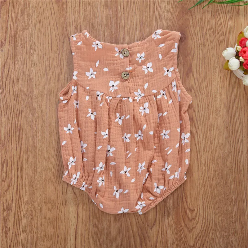 

Summer Infant Baby Girls Cotton Linen Romper 0-18M Floral Print Sleeveless Soft Holiday Playsuit Jumpsuit 3 Colors