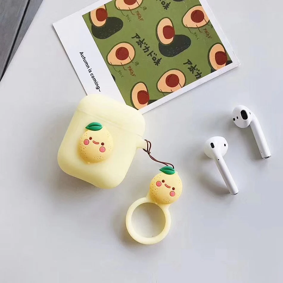 Jelly Lemon Чехол для AirPods с 3D милыми фруктами, клубникой, сосной, яблоком, авокадо, пиццей, чехол для наушников s для apple Airpods 2, Защитная крышка с подвеской - Цвет: Jelly Lemon