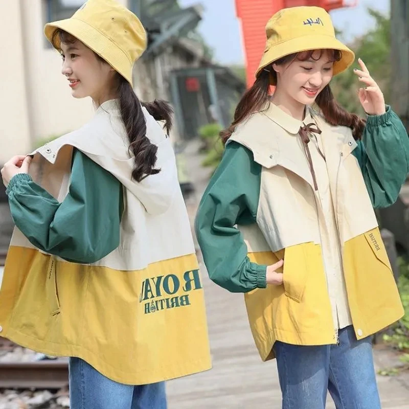 

Windbreaker Jacket Women 2022 Spring Autumn New Jackets Female BF Student Outcoat Tooling Loose Coat Hooded Ladies Overwear Tops