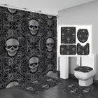 Занавеска для душа из полиэстера, нескользящий коврик для ванной, крышка унитаза, домашний декоративный набор для ванной комнаты, серый, черный, с черепом