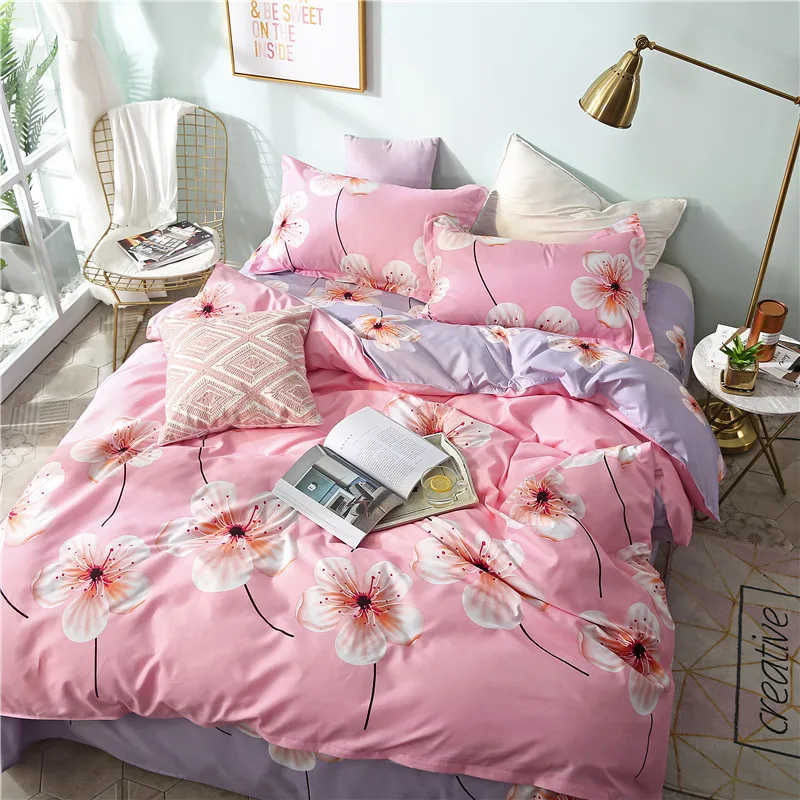 

Sakura (Pink Version) Bedding Set Duvet Cover Set Pillowcase Home Textiles 2/3pcs Bed Linen King Queen Size Dropship