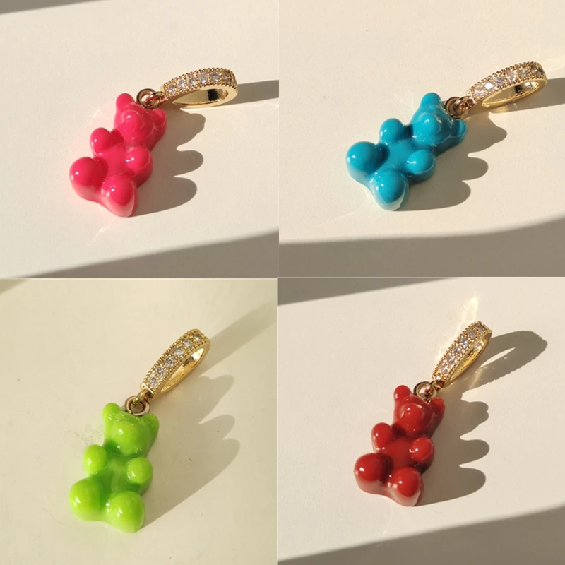 HUANZHI 2021 New Zircon Crystal Color Resin Teddy Bear Pendants Necklaces For Women Heart Gold Choker Necklace Jewelry Travel | Украшения и