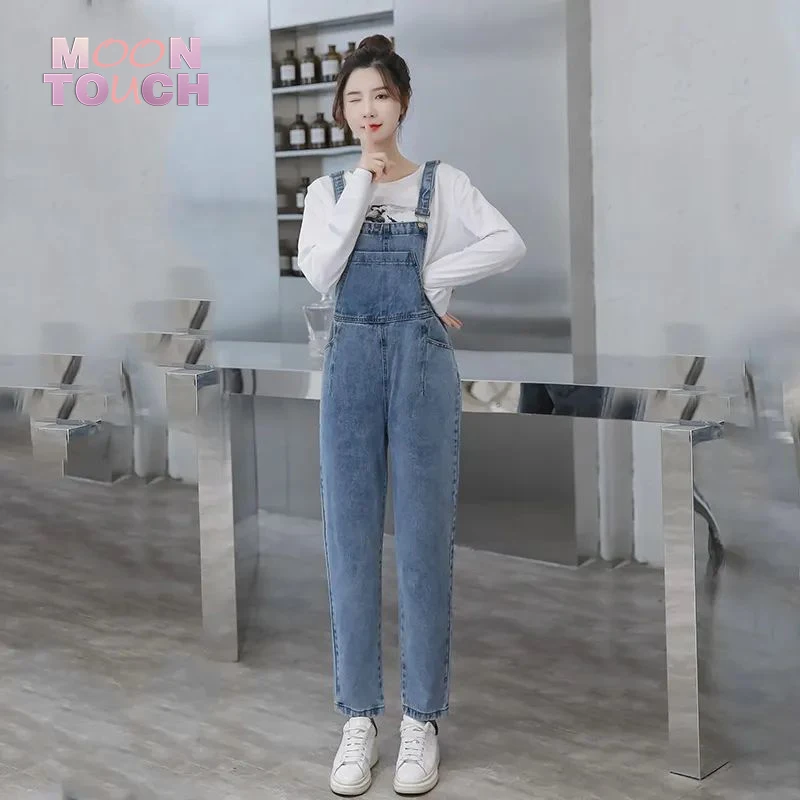 

Женский джинсовый комбинезон на пуговицах, повседневный Свободный комбинезон в Корейском стиле с карманами, прямые универсальные, в полную...