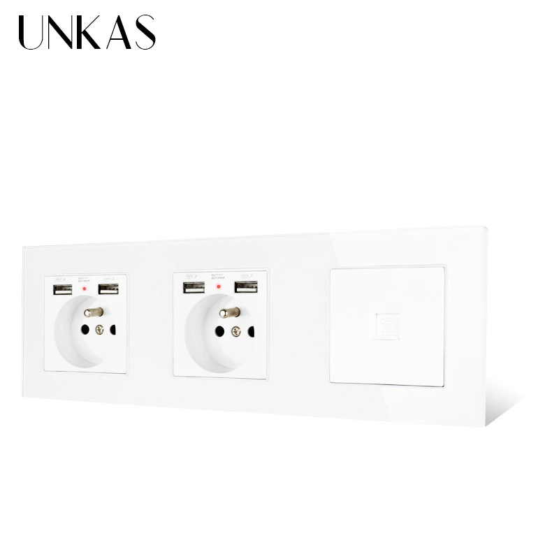 Двойная французская стандартная настенная розетка UNKAS из закаленного стекла с 4