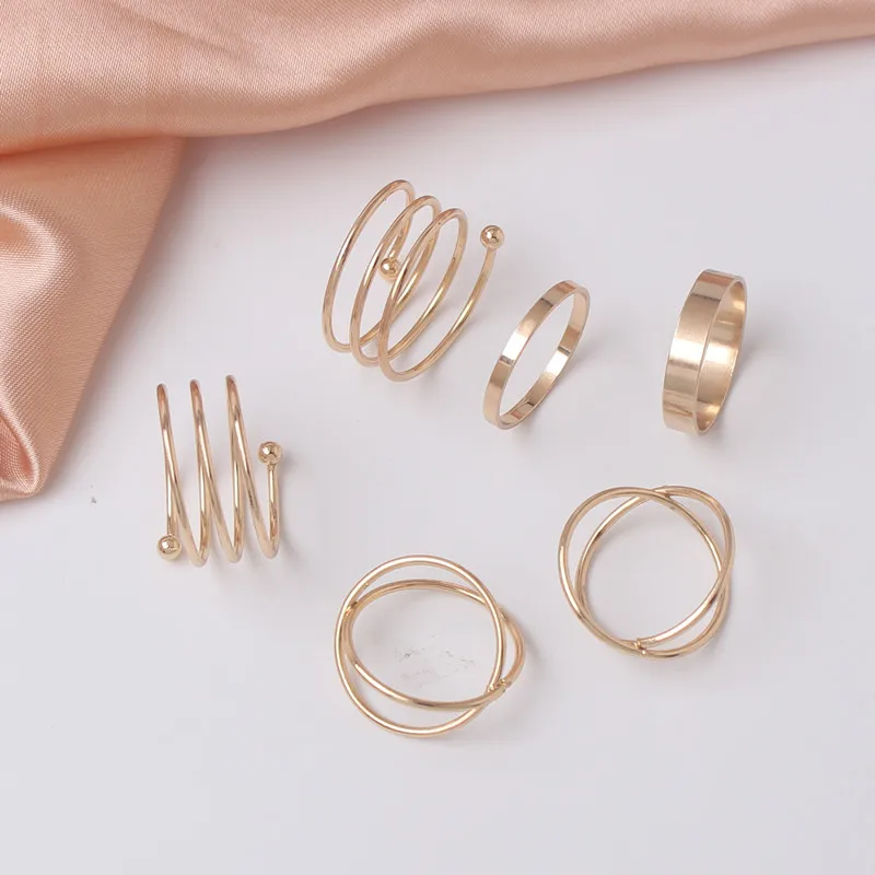 Кольца женские спиральные золотистые 6 шт./компл. | Украшения и аксессуары