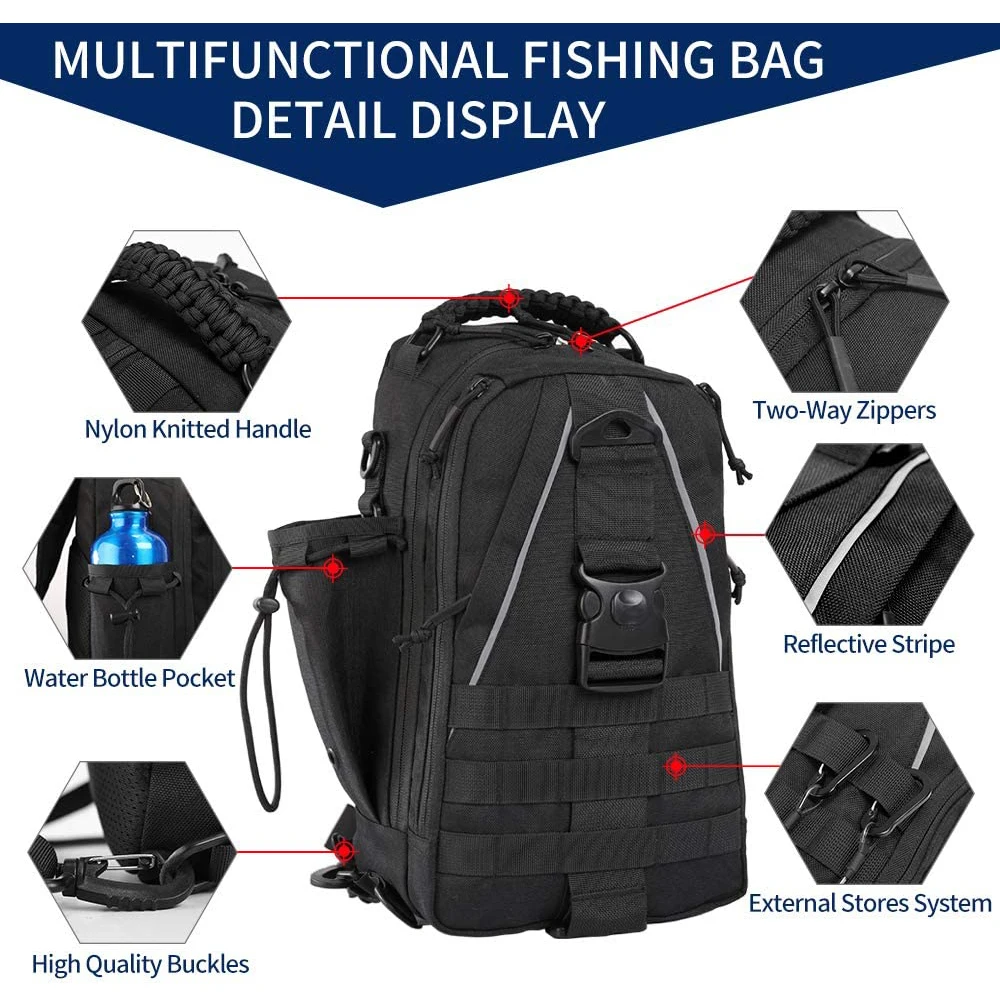 Fishing Tackle Bag Waterproof Nylon Single Shoulder Backpack Hand Chest Outdoor Camping Hiking Huntting Tactical Army | Спорт и