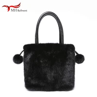 womens fur bag autumn and winter new 100 mink fur drawstring bag shoulder bag female fashion out wallet built in pocket bag