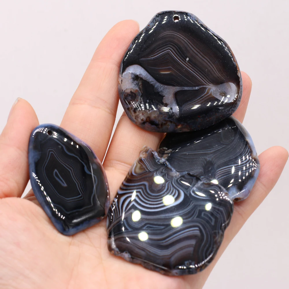 

Natural Black Stripe Agate Irregular Hole Loose Beads For Jewelry Making DIY Bracelet Handmade Pendant Necklaces