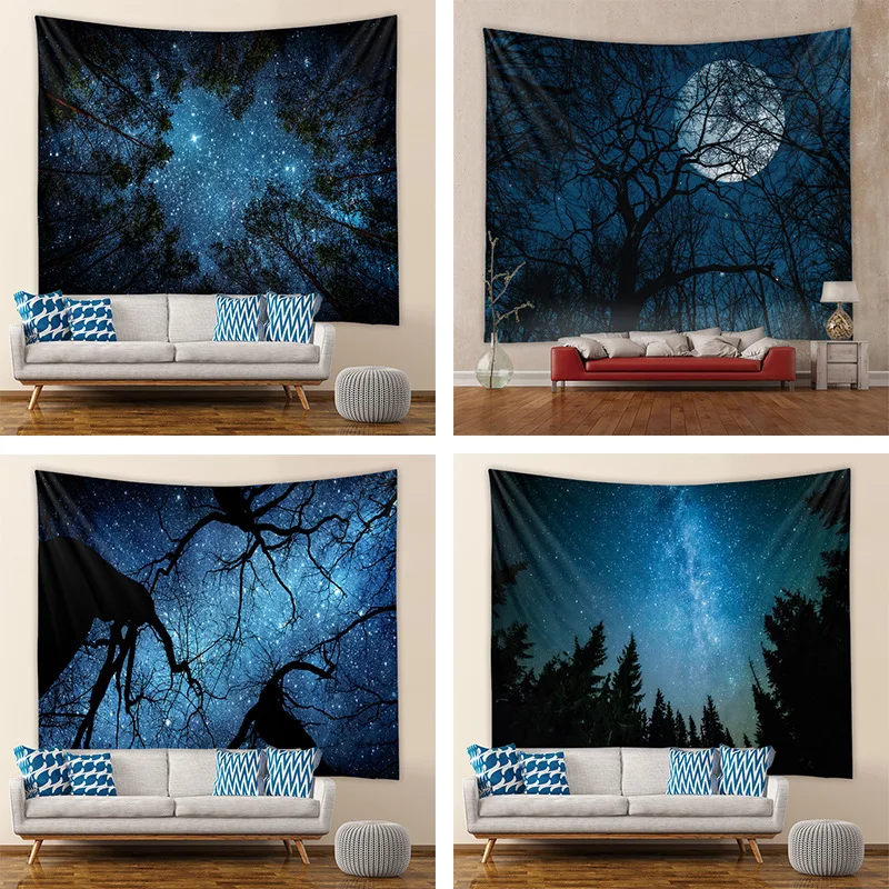 

Night Starry Sky Forest Scenery Living Room Bedroom Beach Towel Yoga Mat Wall Hanging Blanket Home Bedroom Decoration Tapestry
