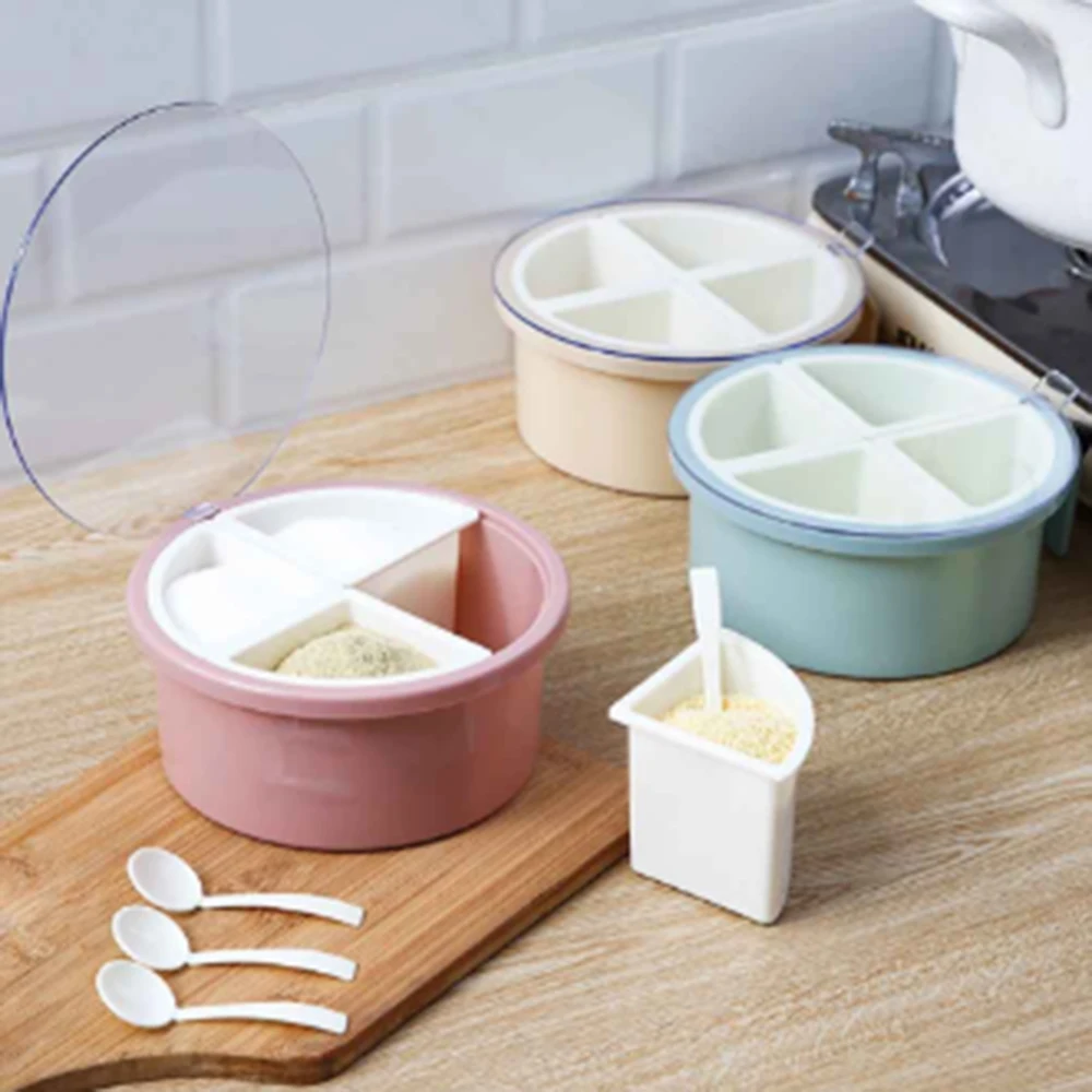

Multi Grid Seasoning Jar Seasoning Box Creative Storage Container Kitchen Transparent Seasoning Salt Pepper Round Shape