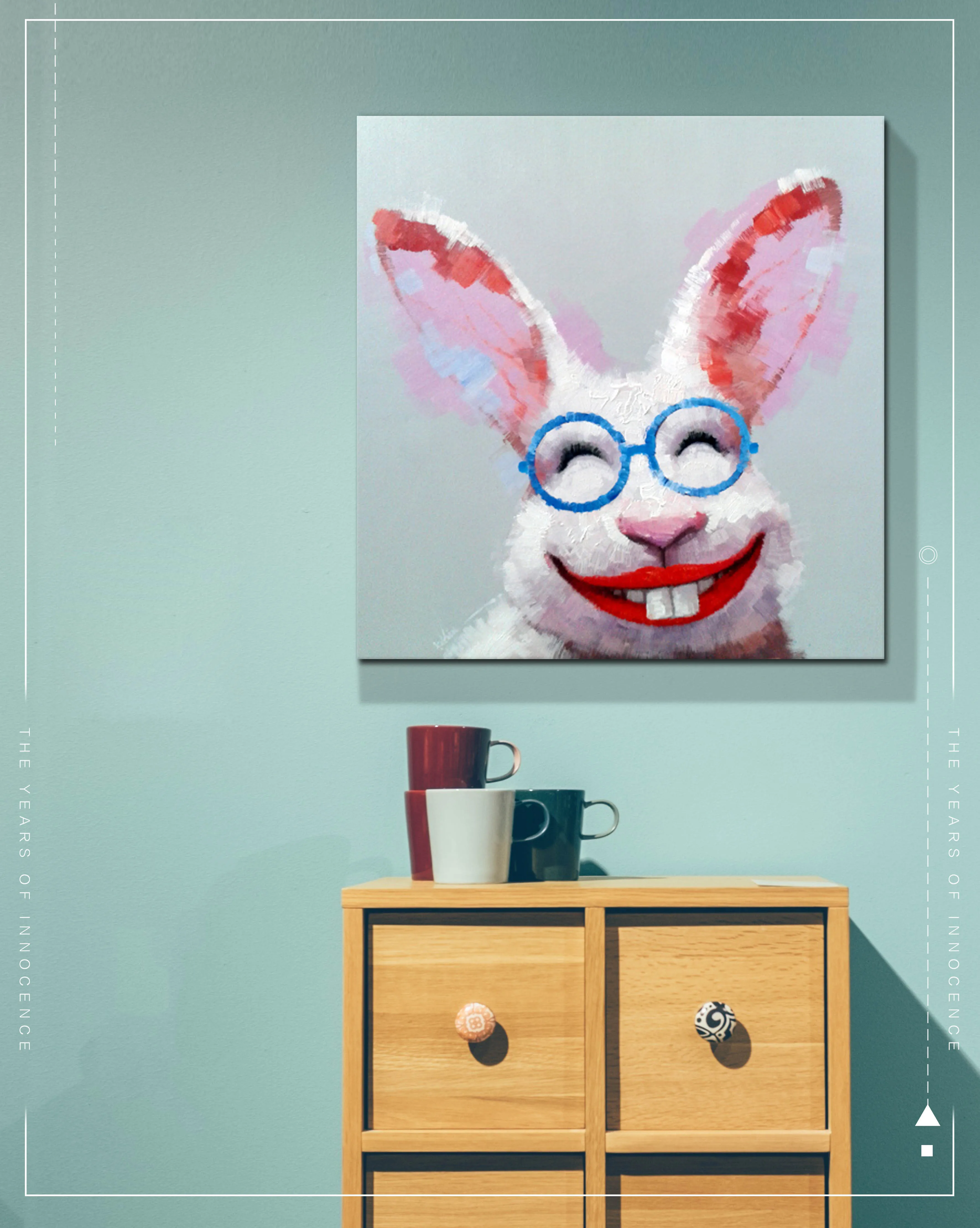 100% ручной Краски ed абстрактный улыбка Кролик картина маслом на холсте искусство