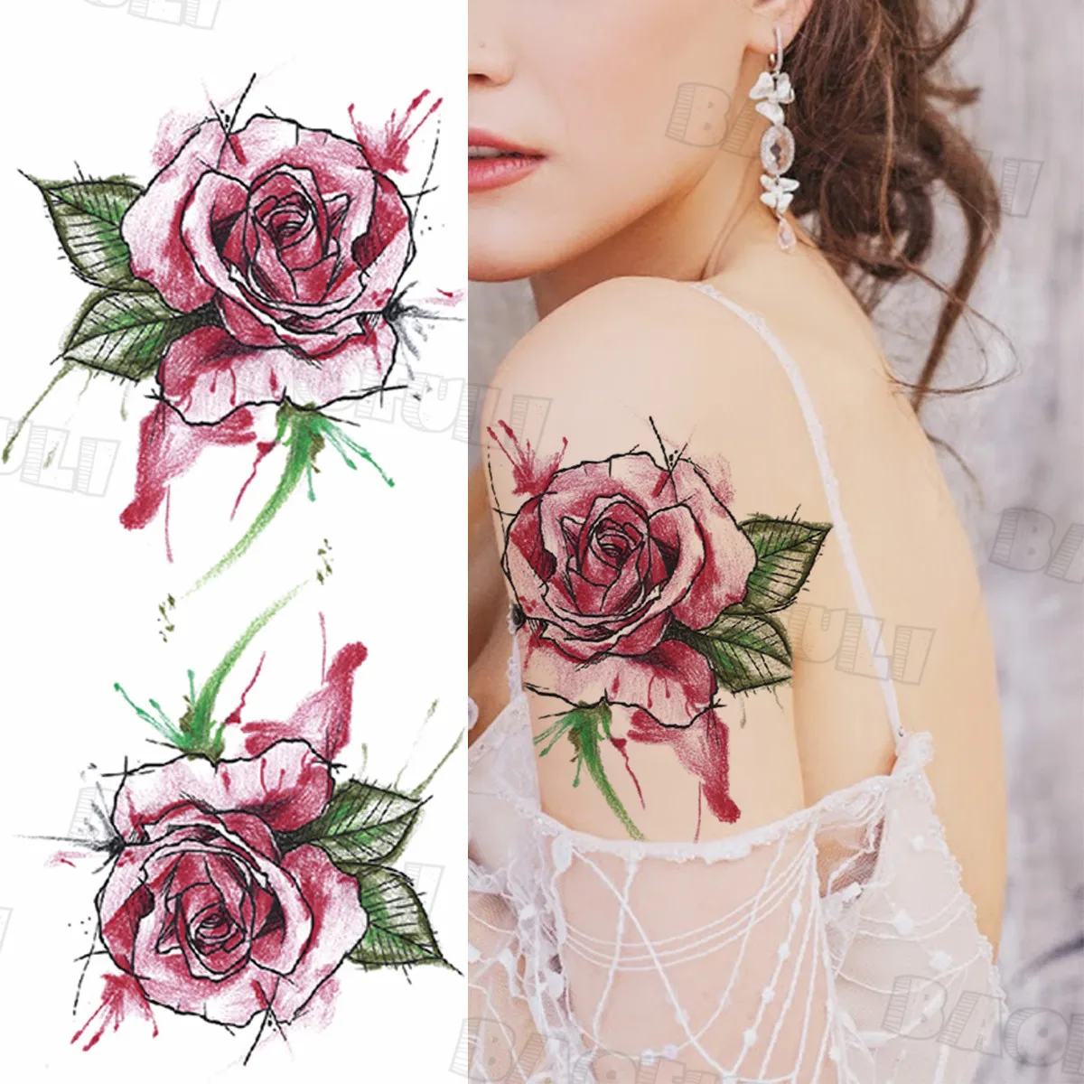 Реалистичные Временные татуировки русалки для женщин девушек геометрия роза