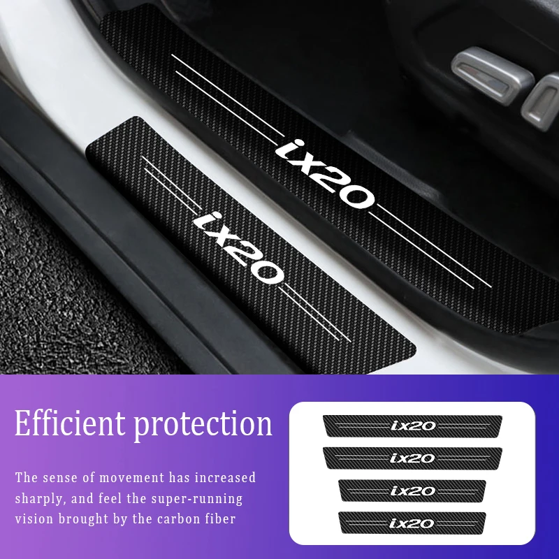 

4Pcs Decal Car Sticker Door Carbon Leather Fiber Sill Plate For Hyundai ix20 Logo 2017 2018 2015 2016 2019 Auto Accessories